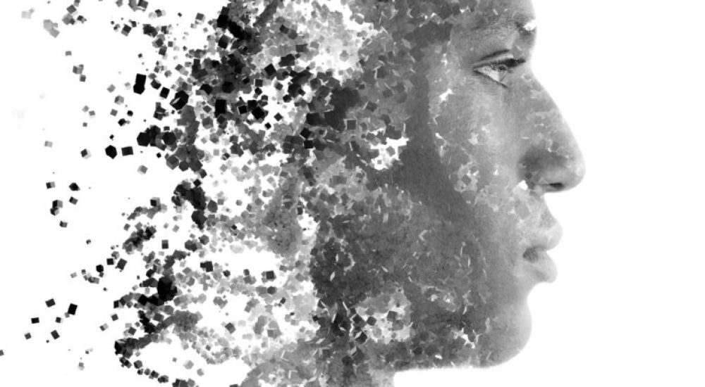 Procedural graphics combined with a black and white portrait