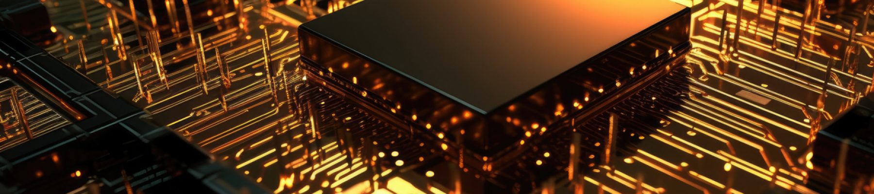 futuristic world of digital technology with its focus on the internal workings of a computer's central processing unit (CPU). The close-up view of the circuit board and microchip highlights the complexity and sophistication of modern hardware. Generative AI